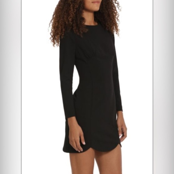 Donna Morgan Black Long Sleeve Crepe Scalloped Mini Dress, New, Size 6 - Picture 8 of 12